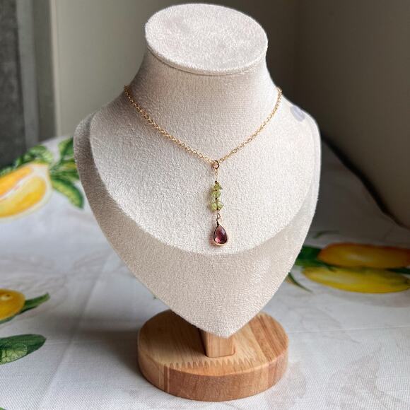 Peridot Garnet Novelty Necklace, Boho Bohemian Casual Minimalist Necklace - Picture 1 of 9